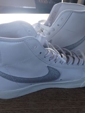NIKE White High-Top Sneakers with Silver Swoosh